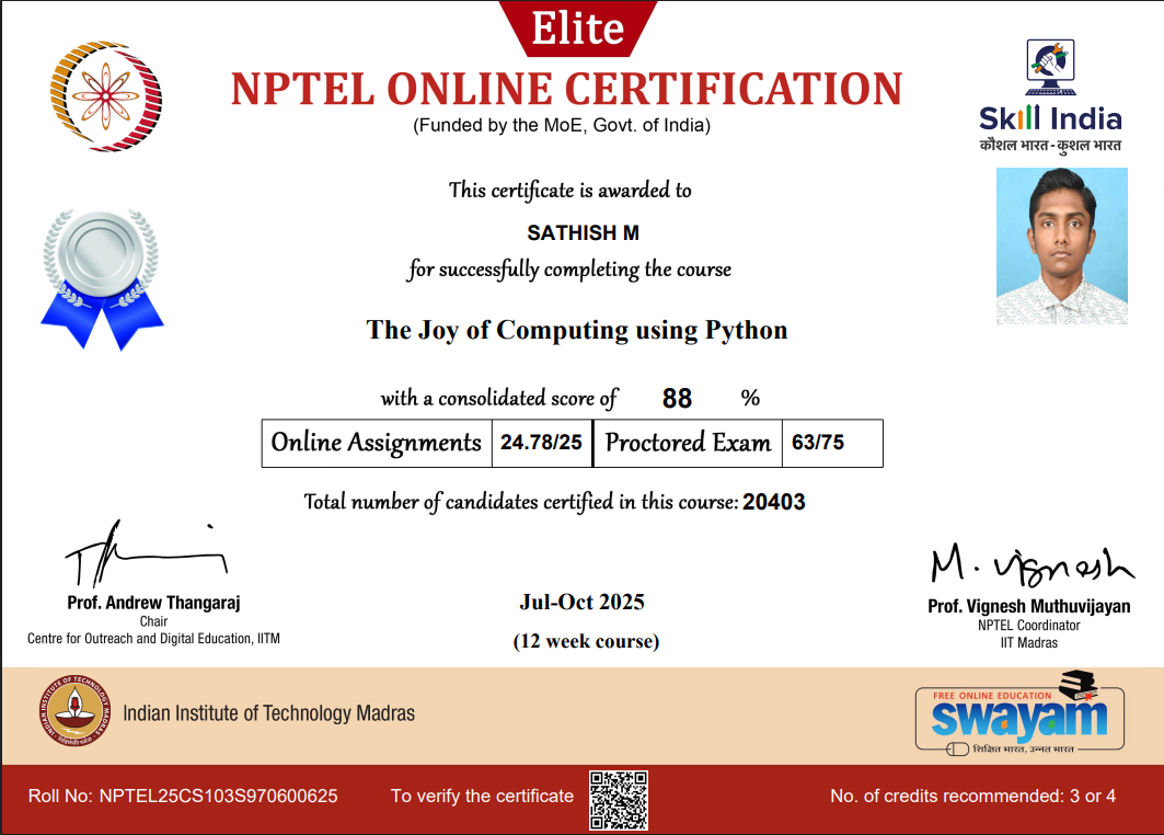 The Joy of Computing using Python certificate